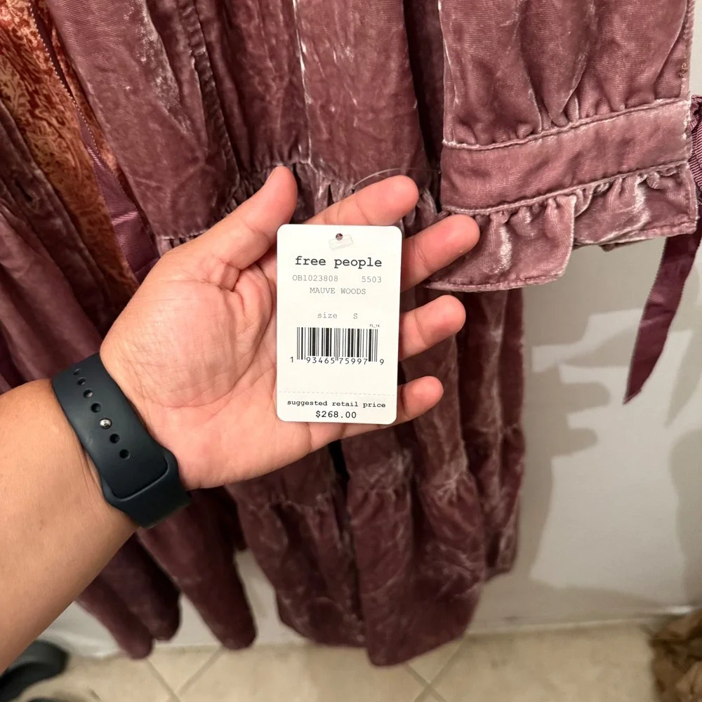 NWT Free People Bella Donna Maxi Duster Coat Mauve Velvet Tiered Pockets Small